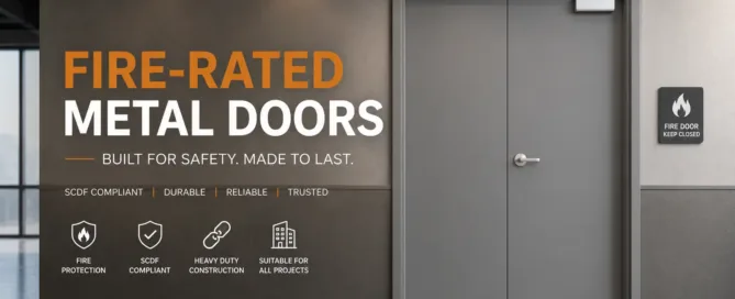 Fire-rated metal doors in Singapore for commercial, industrial, HDB and BTO building projects.